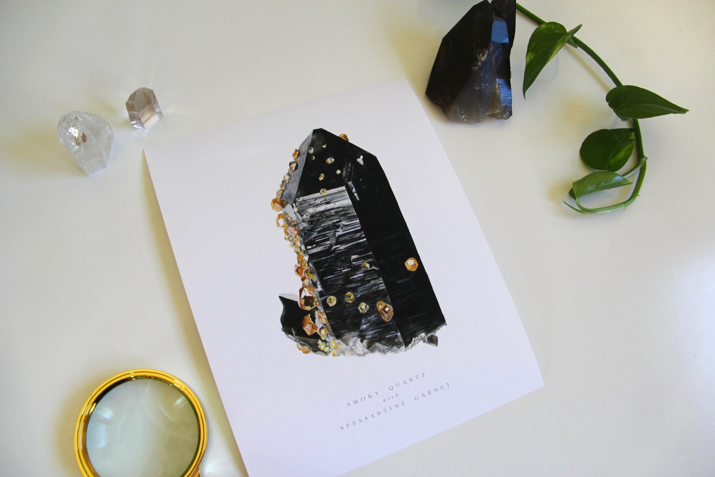 Smoky Quartz with Spessartine Garnet Print
