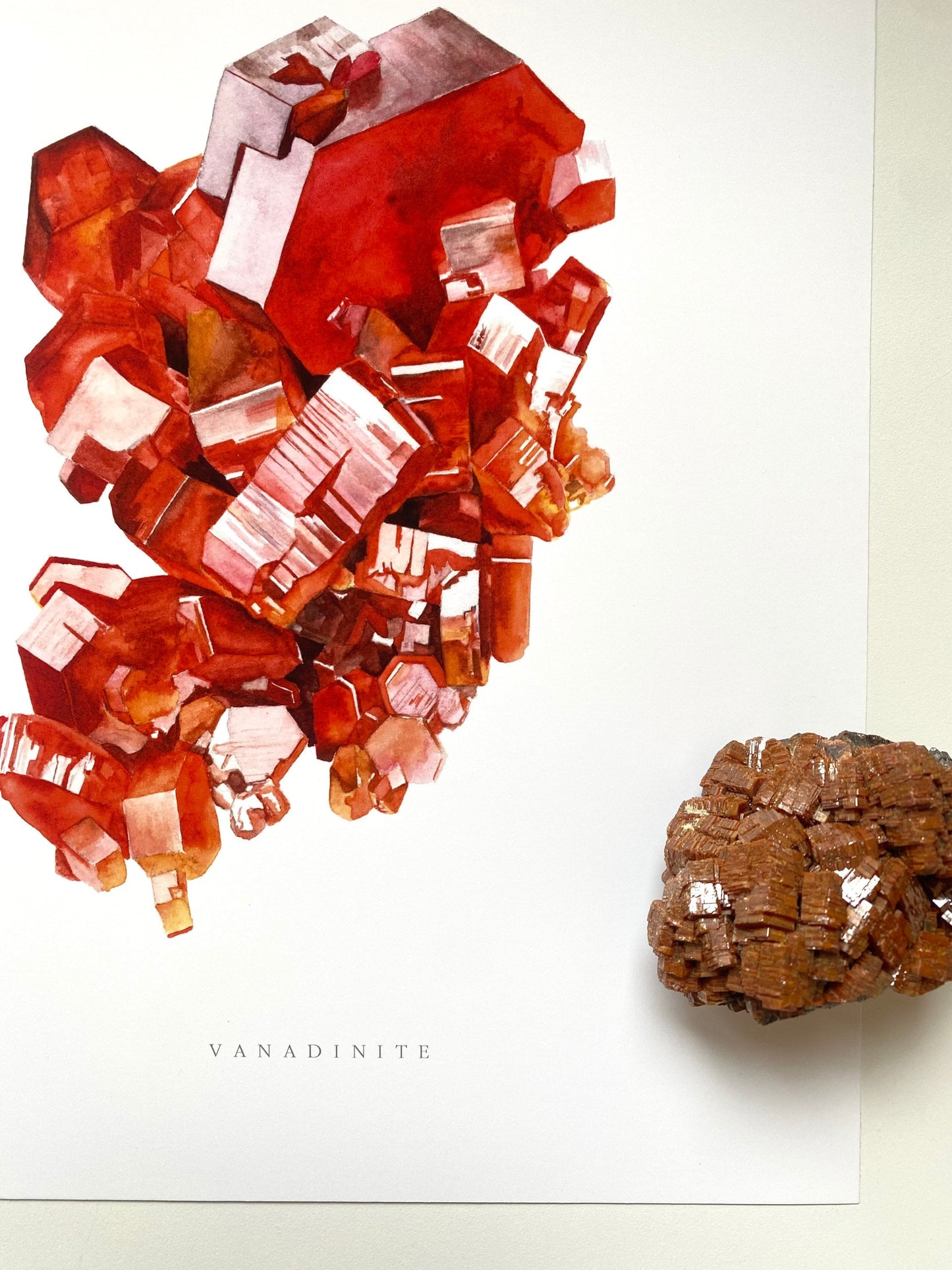 Vanadinite Crystal Print- Vanadinite Specimen Watercolor Print, Geology Art Print, Crystal Print, Gemstone Print