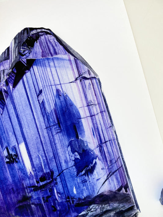 Tanzanite Watercolor Art Print- Mineral Painting, Crystal Painting, Tanzanite Mineral Specimen