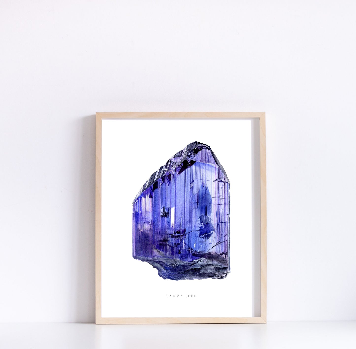 Tanzanite Watercolor Art Print- Mineral Painting, Crystal Painting, Tanzanite Mineral Specimen