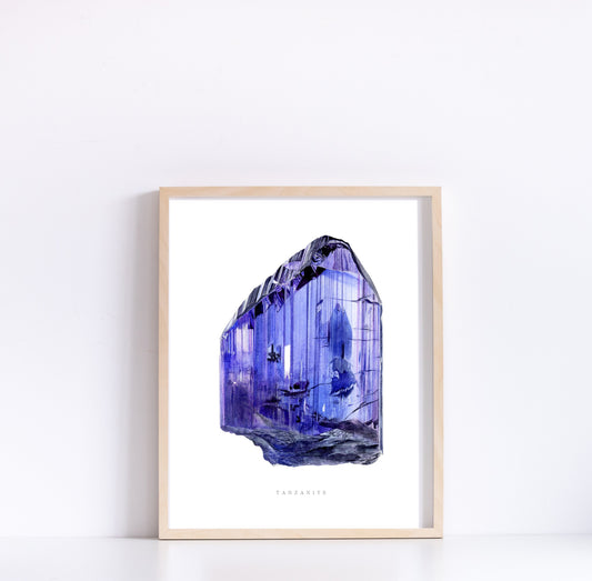 Tanzanite Watercolor Art Print- Mineral Painting, Crystal Painting, Tanzanite Mineral Specimen
