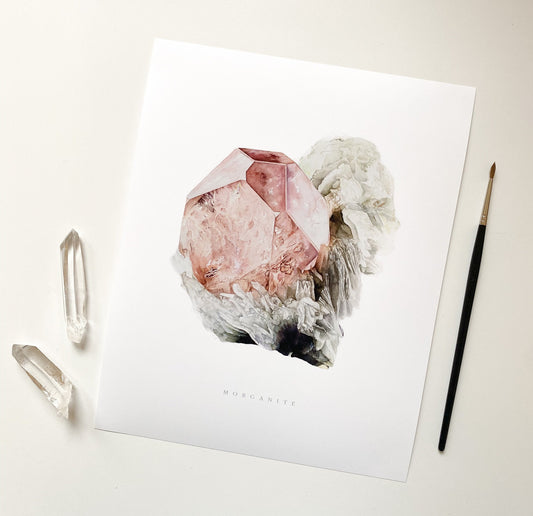 Watercolor Morganite Art Print, Crystal Art, Giclée Print, Mineral Art, Crystal Painting