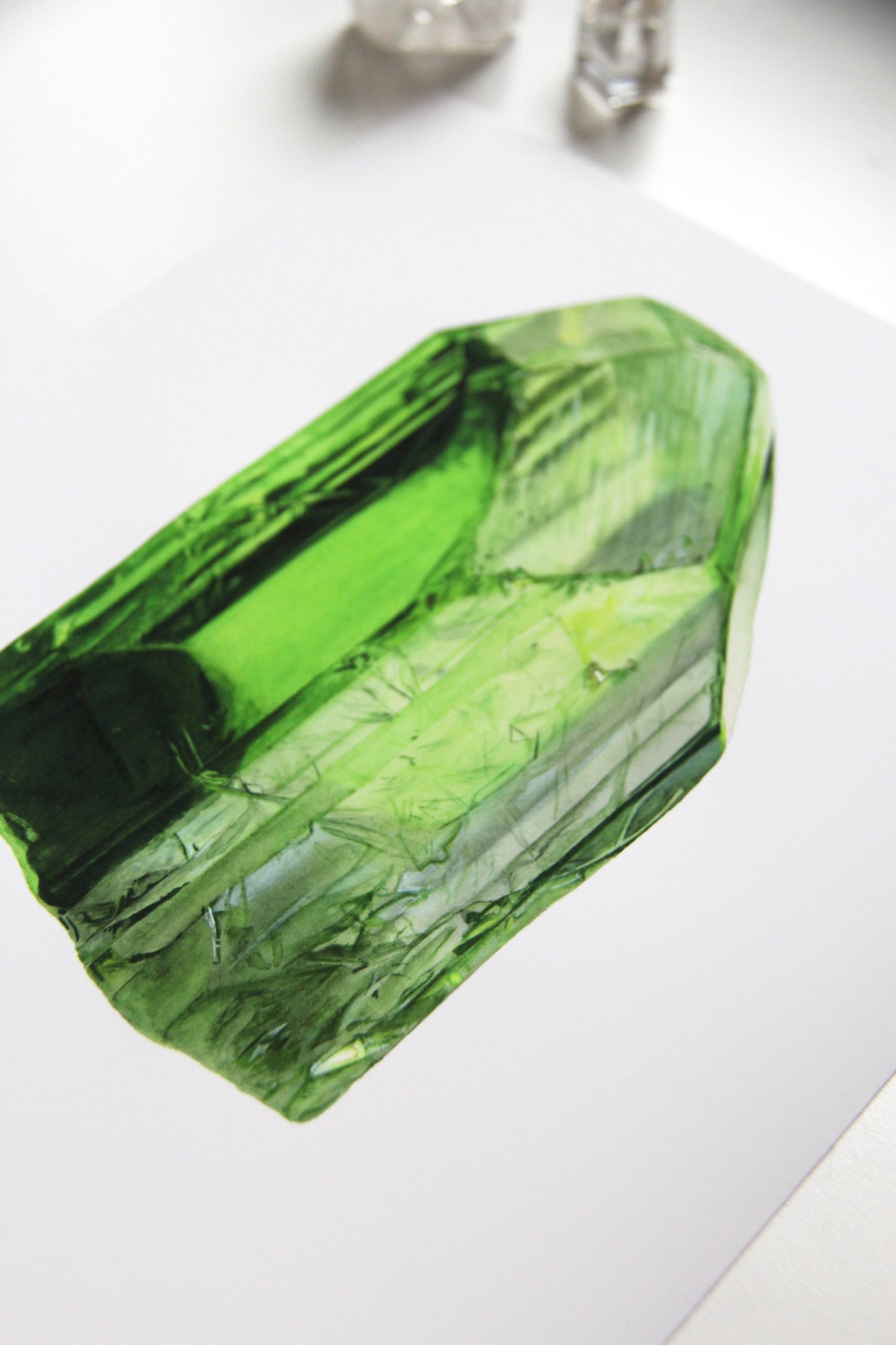 Peridot Crystal Watercolor Print- Geology Art Print, Crystal Print, Gemstone Print, August Birthstone