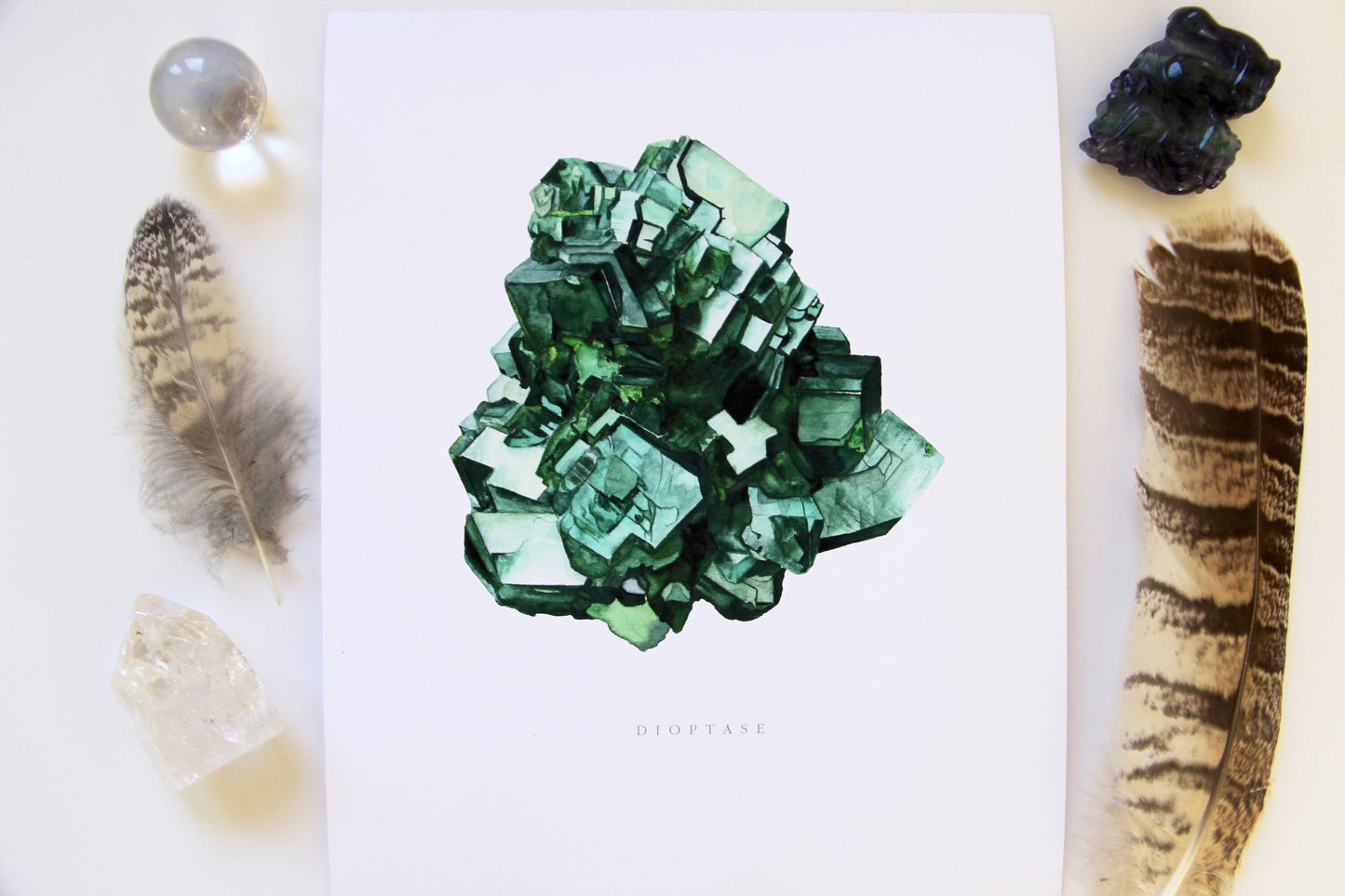 Crystal Print- Watercolor Dioptase Giclee Print- Watercolor Crystal Art, Crystal Painting, Mineral Art