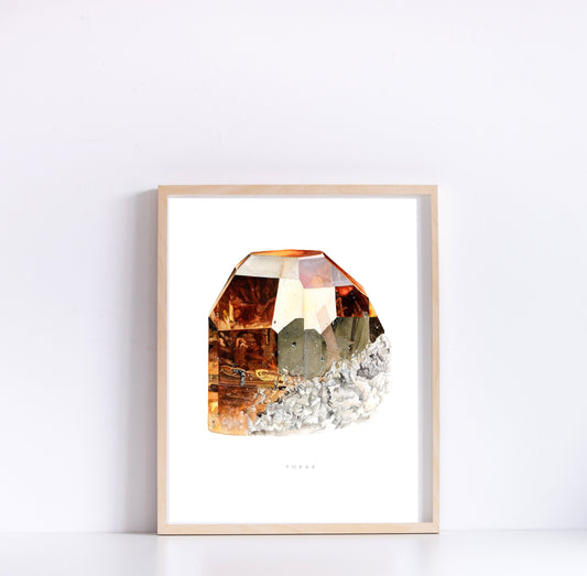 Gemstone Print- Watercolor Topaz Crystal- Mineral Art, Gemstone Art, Crystal Painting, Crystal Print, Geology Print
