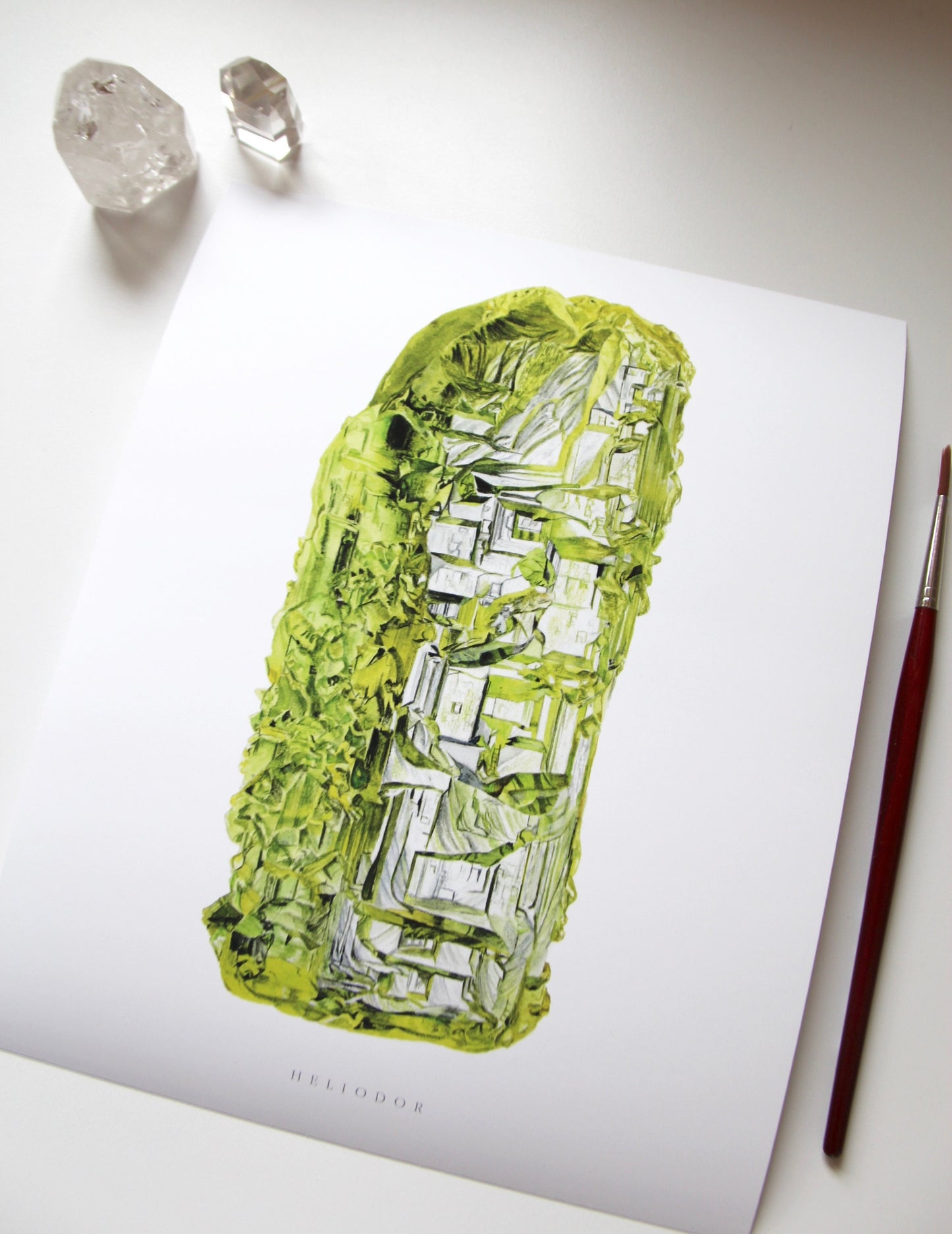 Geology Print- Heliodor Yellow Beryl Watercolor Art Print- Watercolor Giclée Geology Art, Mineral Painting, Gemstone Art, Crystal Print