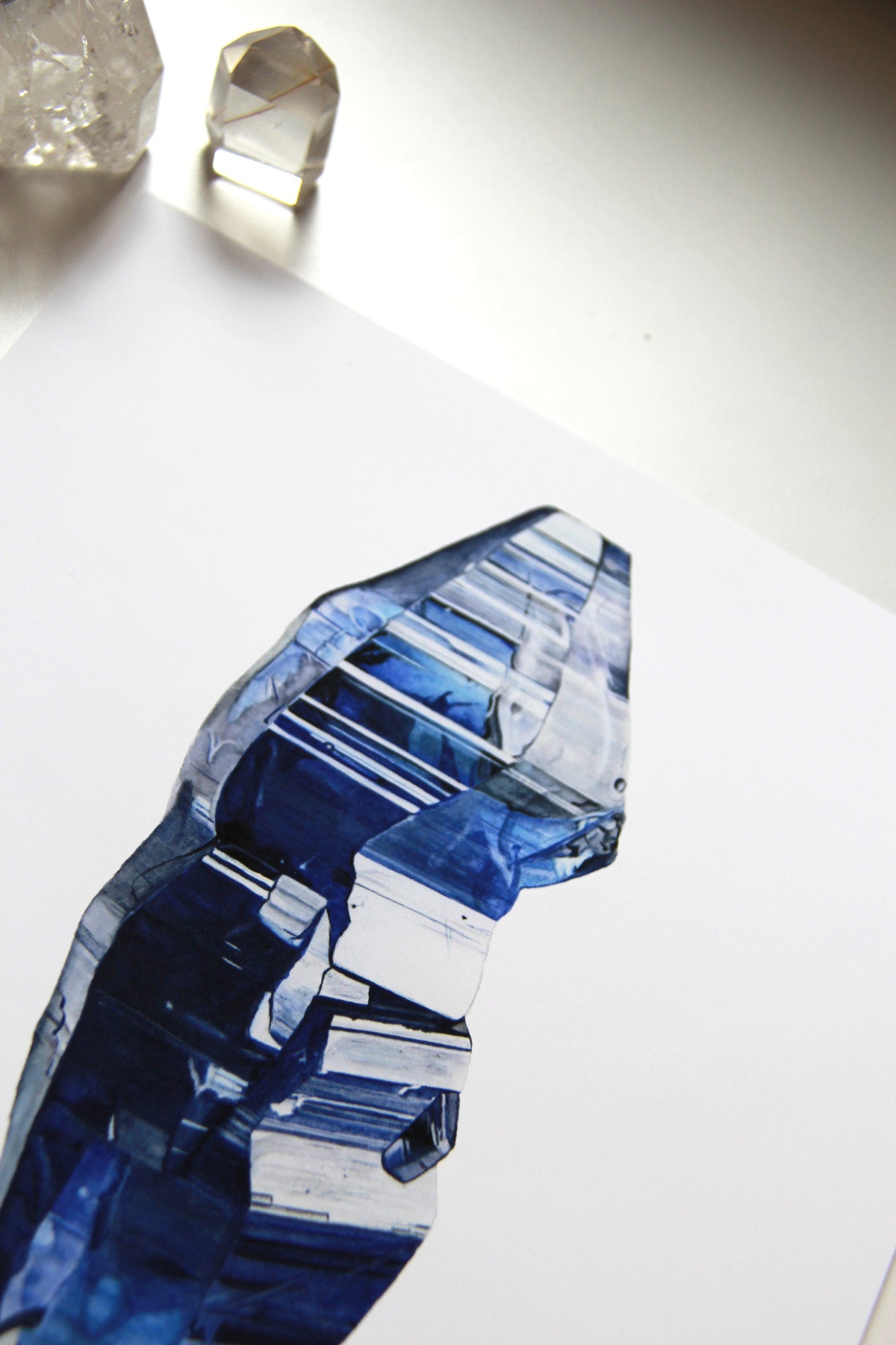 Sapphire Watercolor Painting- Giclee Print of a Natural Sapphire Crystal from Sri Lanka