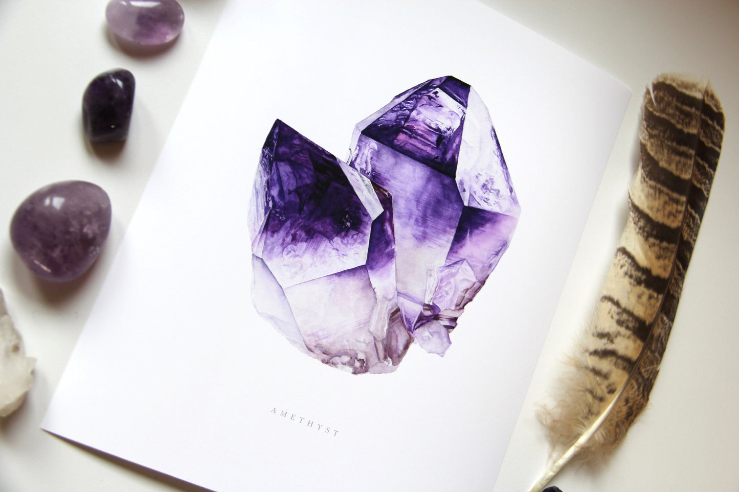 Crystal Art- Watercolor Amethyst Crystal Print 8"x10" - Watercolor Crystal Art- Crystal Painting- Mineral Art