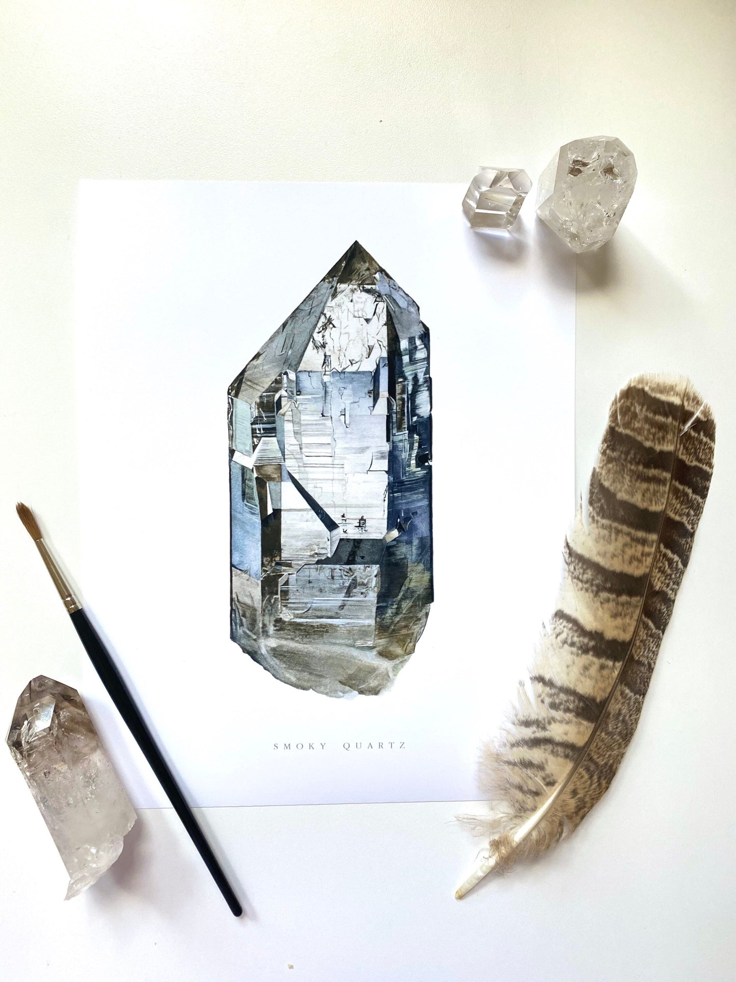 Crystal Print- Watercolor Swiss Smoky Quartz Giclee Print- Watercolor Crystal Art, Crystal Painting, Mineral Art