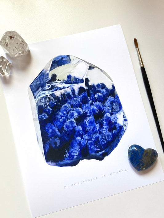 Crystal Print- Watercolor Dumortierite Quartz Giclee Print- Watercolor Crystal Art, Crystal Painting, Mineral Art