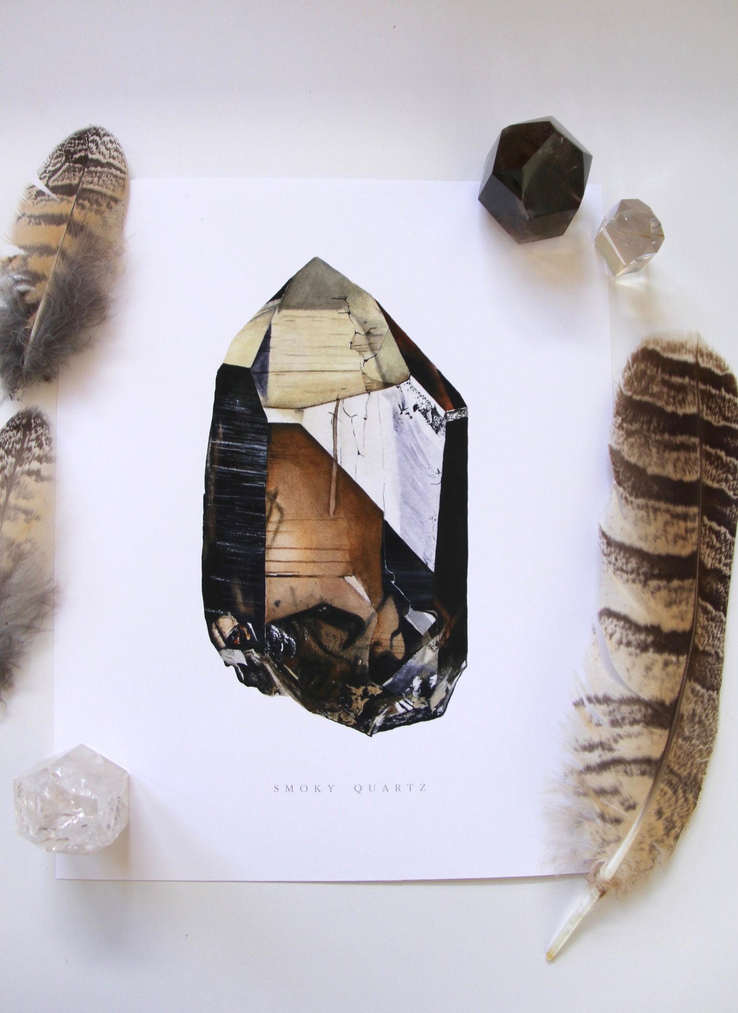 Crystal Print- Smoky Quartz Crystal Art Print, Watercolor Crystal Wall Art, Boho Wall Art, Gemstone Painting, Mineral Art, Mineral Specimen