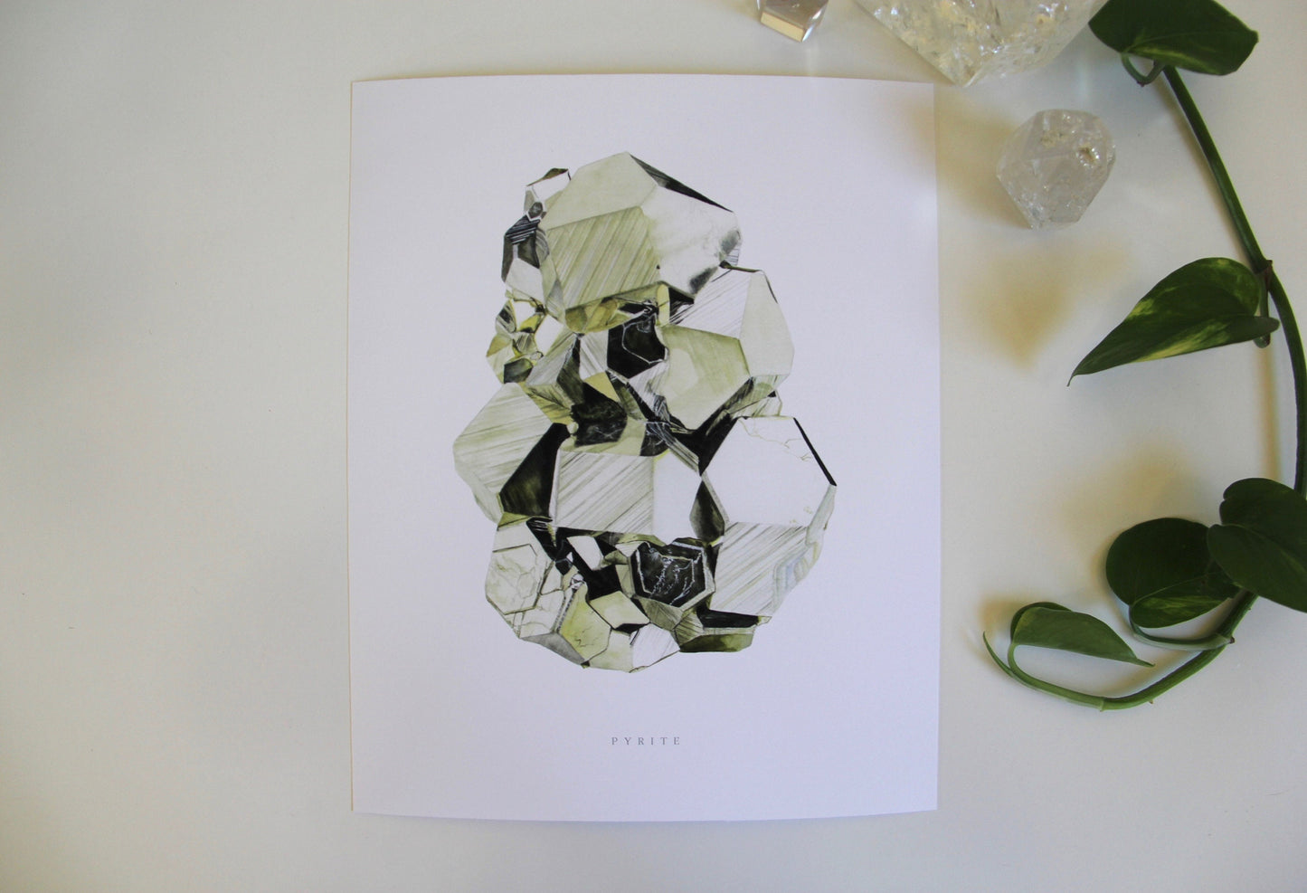 Pyrite Mineral Specimen Watercolor Painting- Crystal Print, Mineral Print, Mineral Art, Peruvian Pyrite