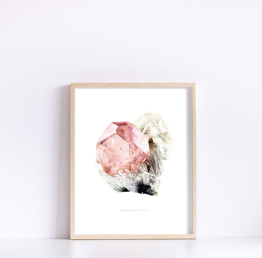 Watercolor Morganite Art Print, Crystal Art, Giclée Print, Mineral Art, Crystal Painting