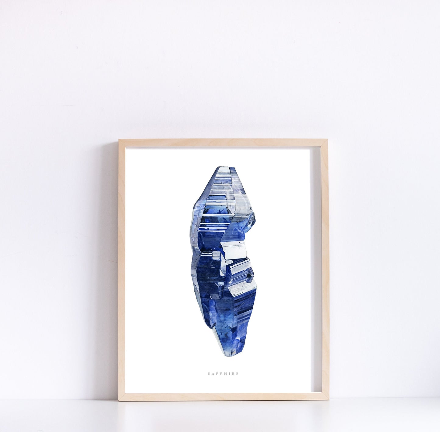 Sapphire Watercolor Painting- Giclee Print of a Natural Sapphire Crystal from Sri Lanka