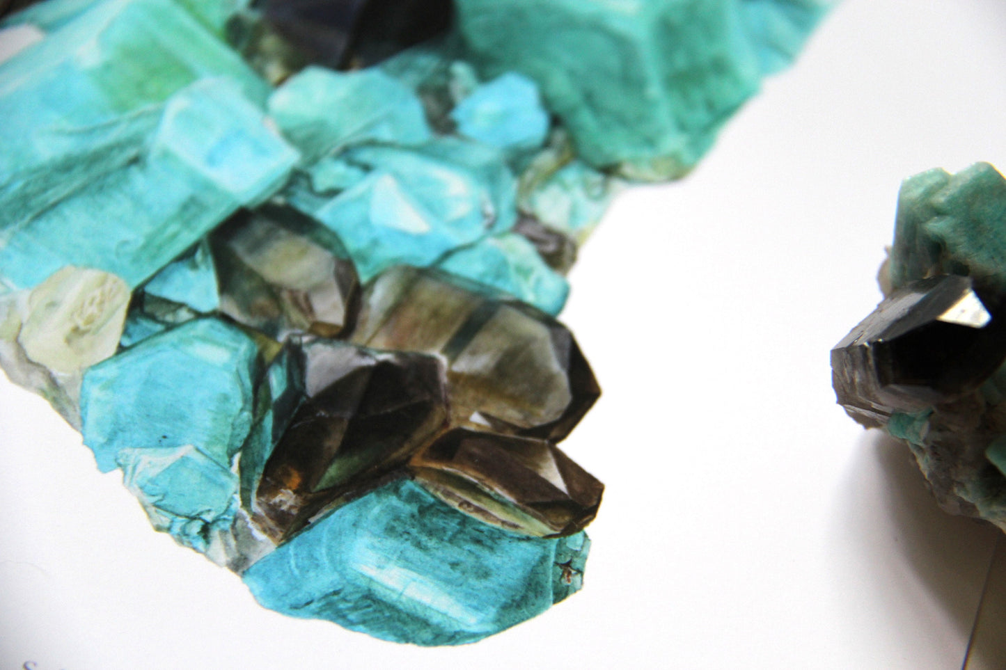 Smoky Hawk Claim Smoky Quartz and Amazonite Watercolor Painting- Giclee Print of Mineral Specimen, Geology Print, Crystal Artwork