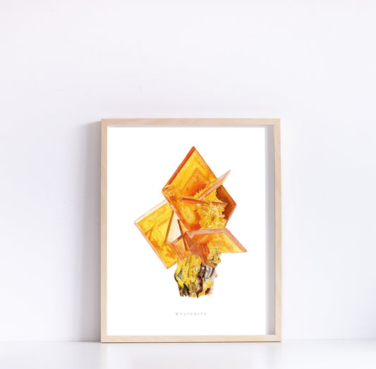 Crystal Print- Wulfenite Watercolor Print- Mineral Print, Geology Art, Crystal Painting, Rowley Mine Wulfenite