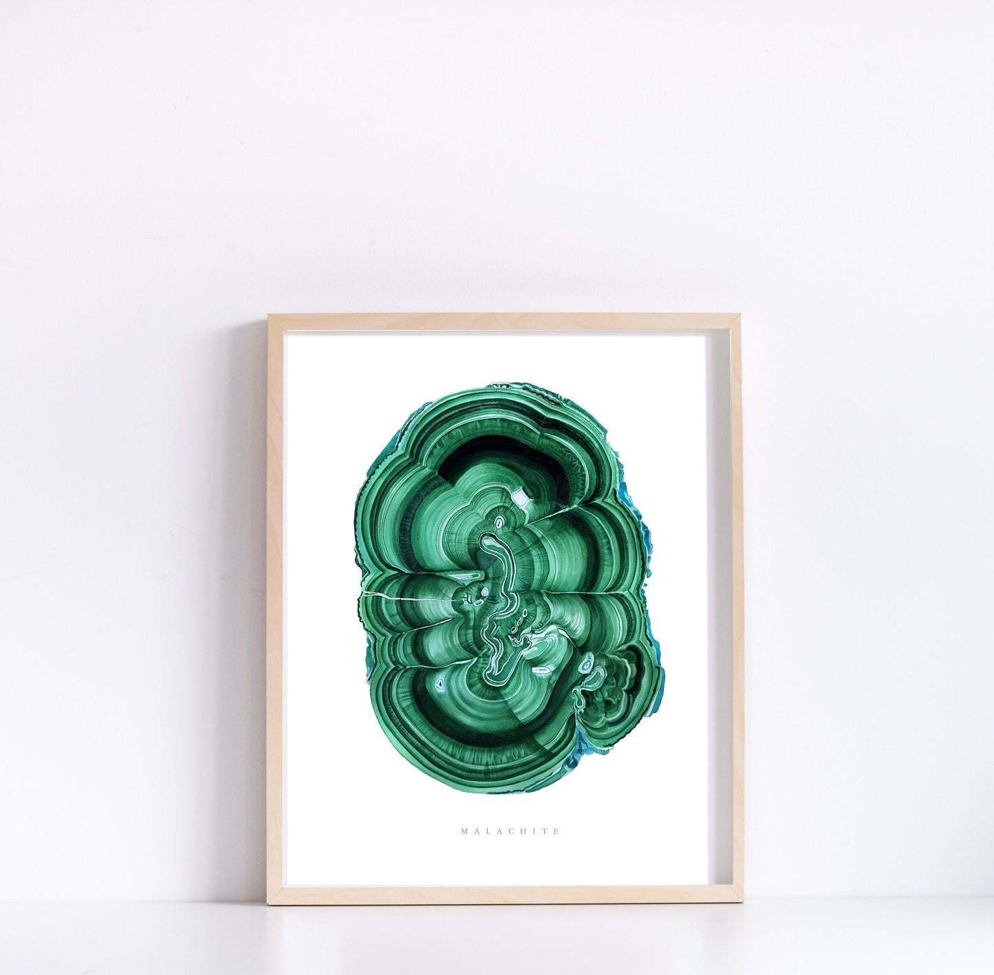 Crystal Print- Watercolor Malachite Giclee Print- Watercolor Crystal Art, Crystal Painting, Mineral Art