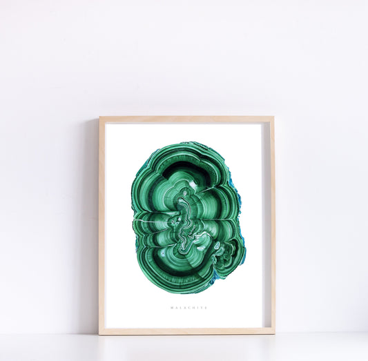 Crystal Print- Watercolor Malachite Giclee Print- Watercolor Crystal Art, Crystal Painting, Mineral Art
