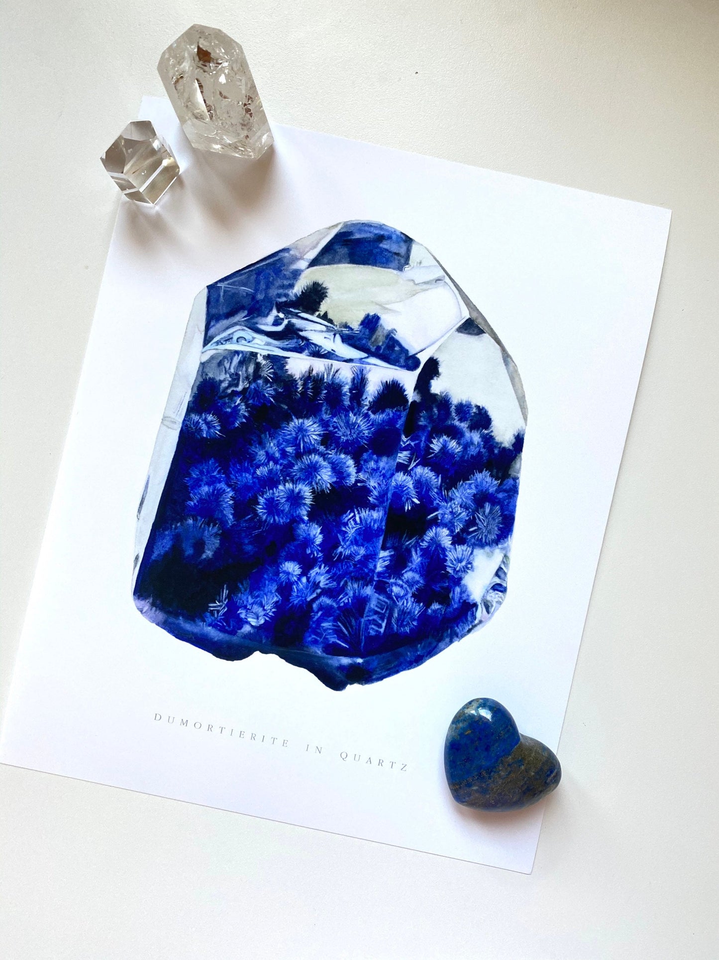 Crystal Print- Watercolor Dumortierite Quartz Giclee Print- Watercolor Crystal Art, Crystal Painting, Mineral Art