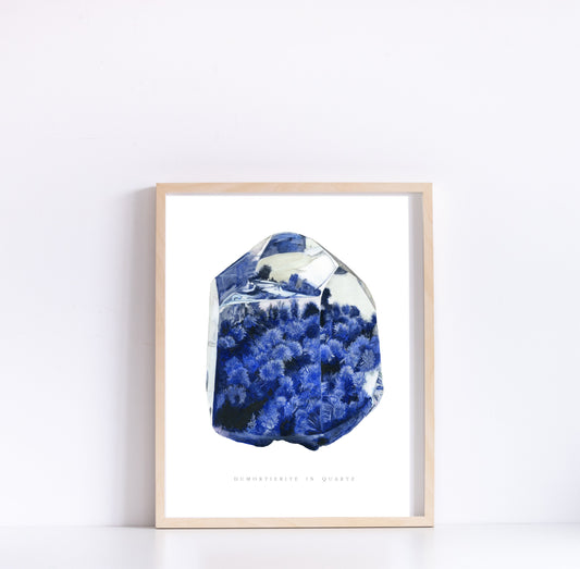 Crystal Print- Watercolor Dumortierite Quartz Giclee Print- Watercolor Crystal Art, Crystal Painting, Mineral Art