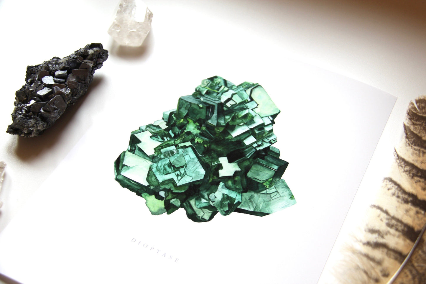 Crystal Print- Watercolor Dioptase Giclee Print- Watercolor Crystal Art, Crystal Painting, Mineral Art