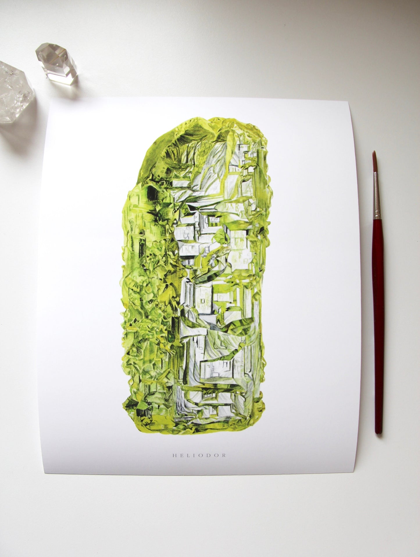 Geology Print- Heliodor Yellow Beryl Watercolor Art Print- Watercolor Giclée Geology Art, Mineral Painting, Gemstone Art, Crystal Print