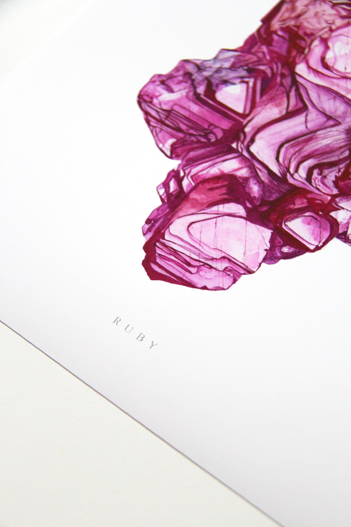 Ruby Watercolor Print- Watercolor Crystal Wall Art, Crystal Print, Quartz Crystal Art, Gemstone Art Print