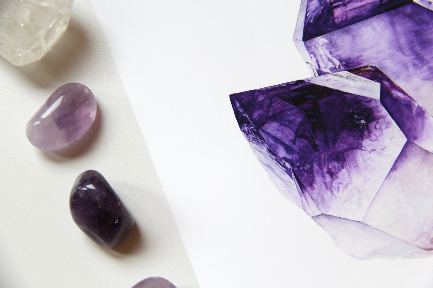 Crystal Art- Watercolor Amethyst Crystal Print 8"x10" - Watercolor Crystal Art- Crystal Painting- Mineral Art