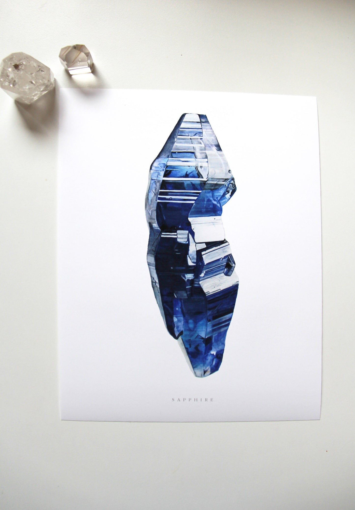 Sapphire Watercolor Painting- Giclee Print of a Natural Sapphire Crystal from Sri Lanka