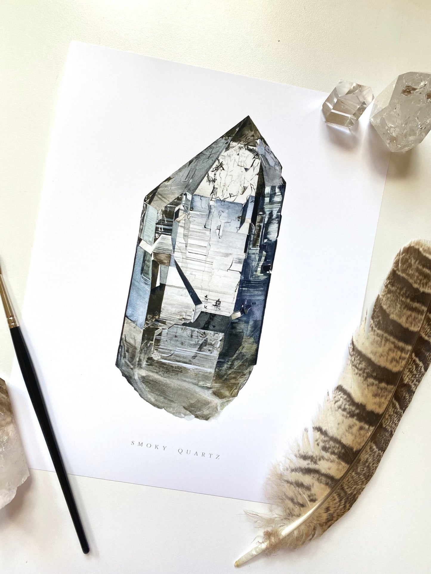 Crystal Print- Watercolor Swiss Smoky Quartz Giclee Print- Watercolor Crystal Art, Crystal Painting, Mineral Art