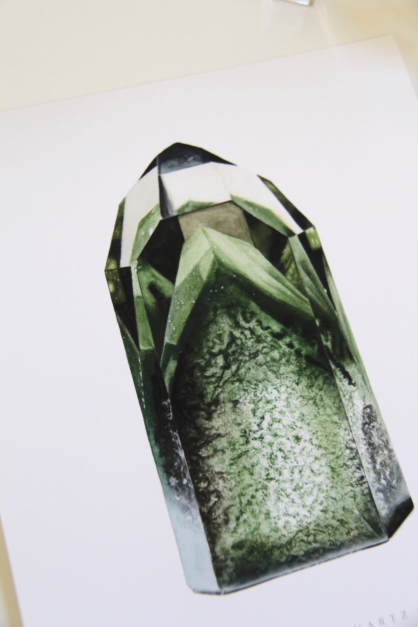Crystal Print- Chlorite Phantom Quartz Watercolor Painting- Mineral Art, Mineral Specimen, Quartz Tower, Gemstone Art, Boho Wall Art