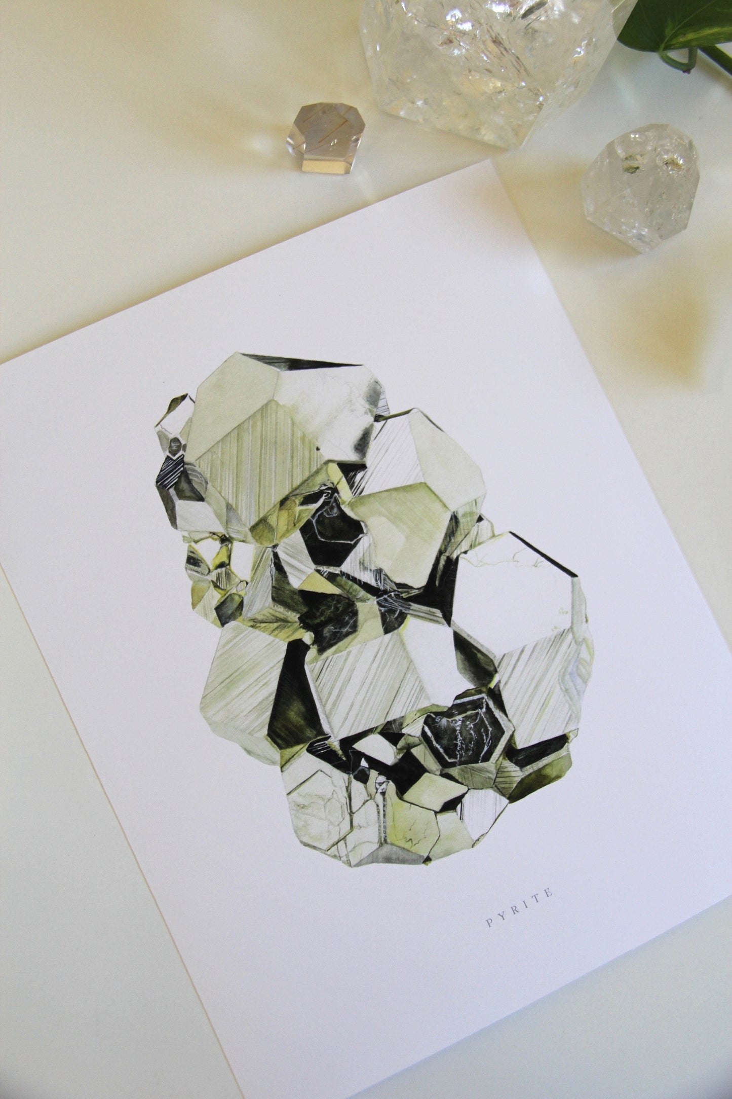 Pyrite Mineral Specimen Watercolor Painting- Crystal Print, Mineral Print, Mineral Art, Peruvian Pyrite