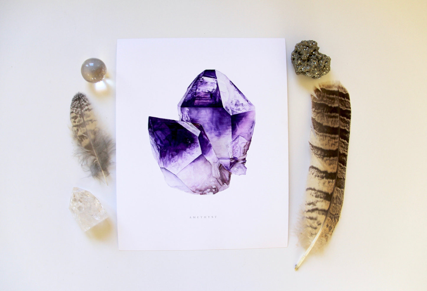 Crystal Art- Watercolor Amethyst Crystal Print 8"x10" - Watercolor Crystal Art- Crystal Painting- Mineral Art