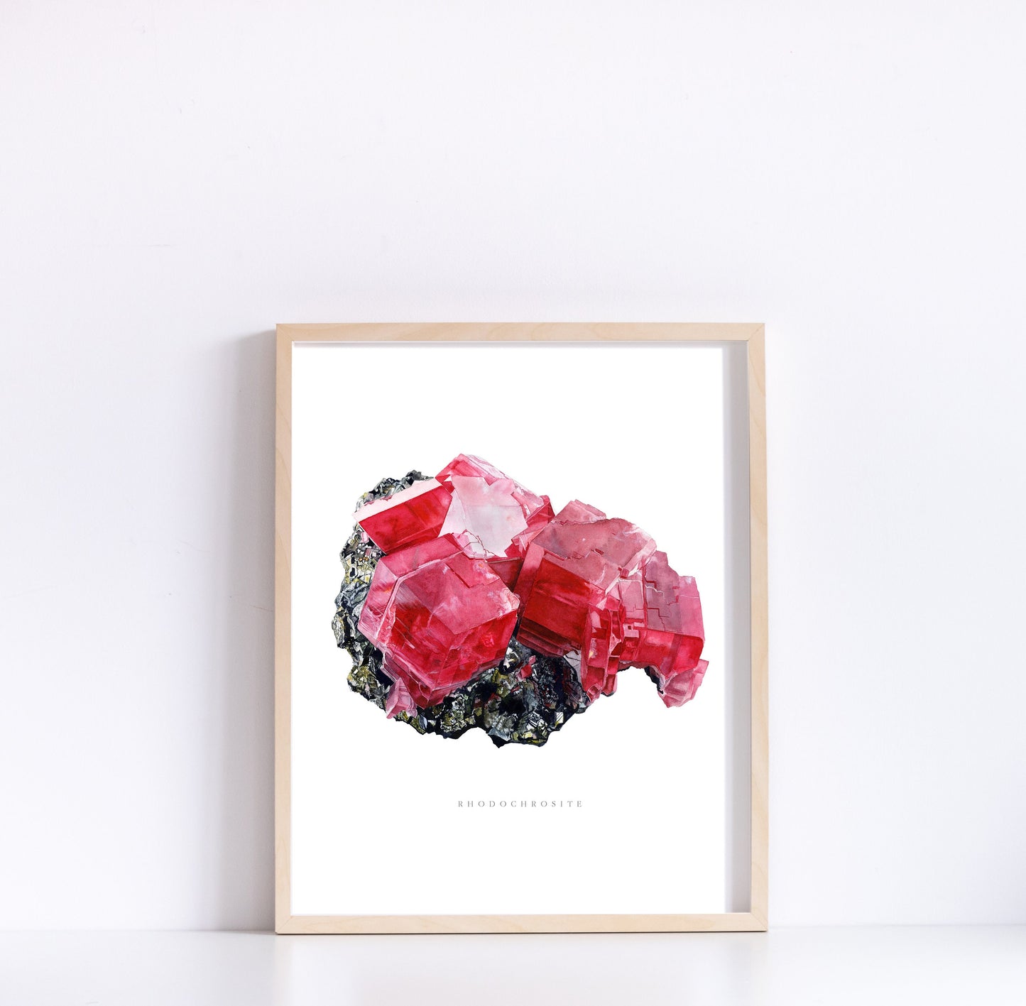 Sweet Home Mine Rhodochrosite Specimen Watercolor Painting- Mineral Painting, Crystal Art, Geology Print, Geology Artwork