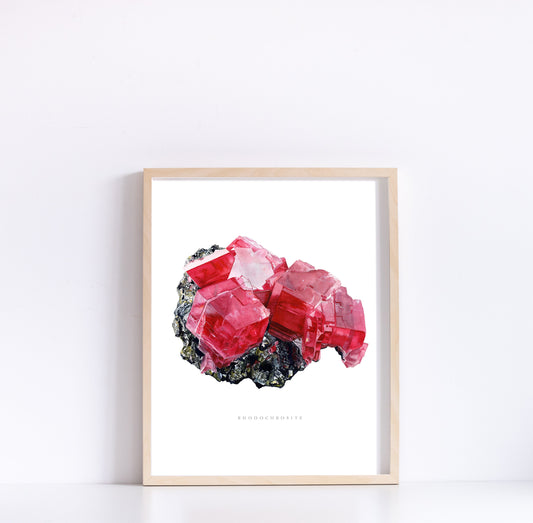 Sweet Home Mine Rhodochrosite Specimen Watercolor Painting- Mineral Painting, Crystal Art, Geology Print, Geology Artwork