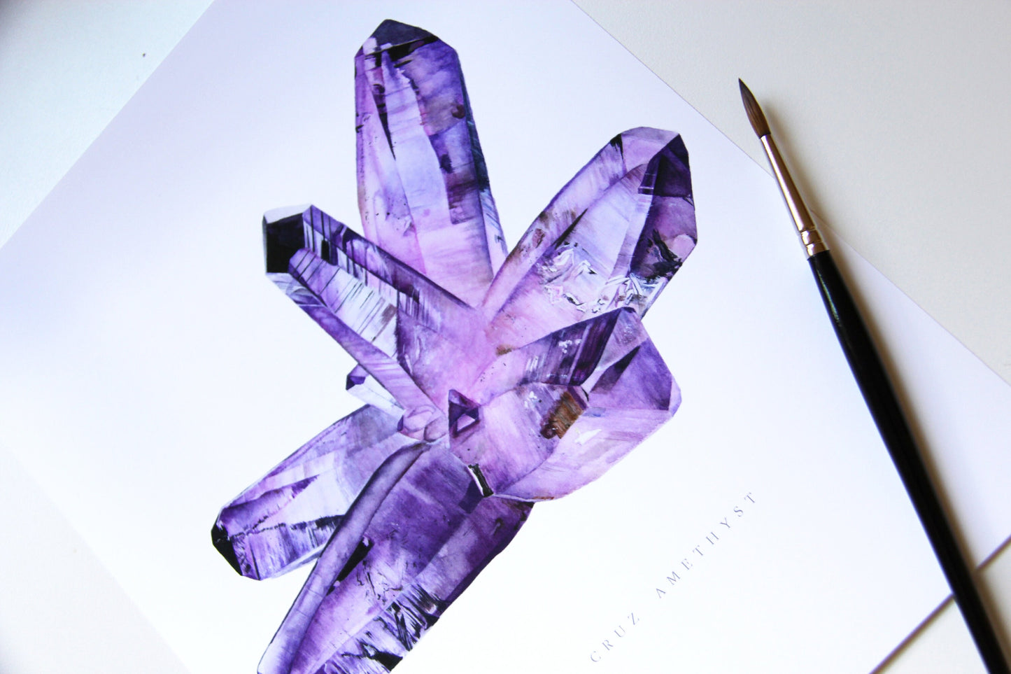 Vera Cruz Amethyst Watercolor Print- Amethyst Giclee Print- Watercolor Crystal Art, Mineral Art, Crystal Print