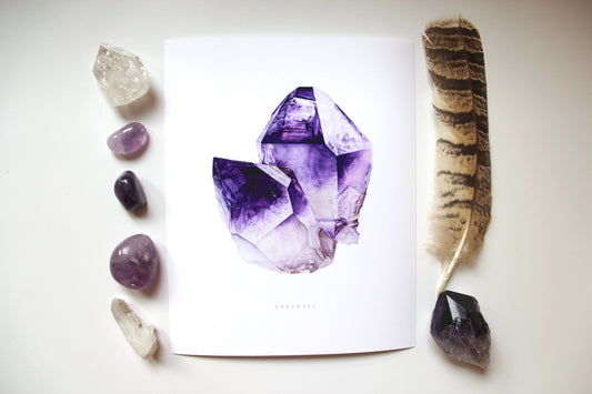 Crystal Art- Watercolor Amethyst Crystal Print 8"x10" - Watercolor Crystal Art- Crystal Painting- Mineral Art