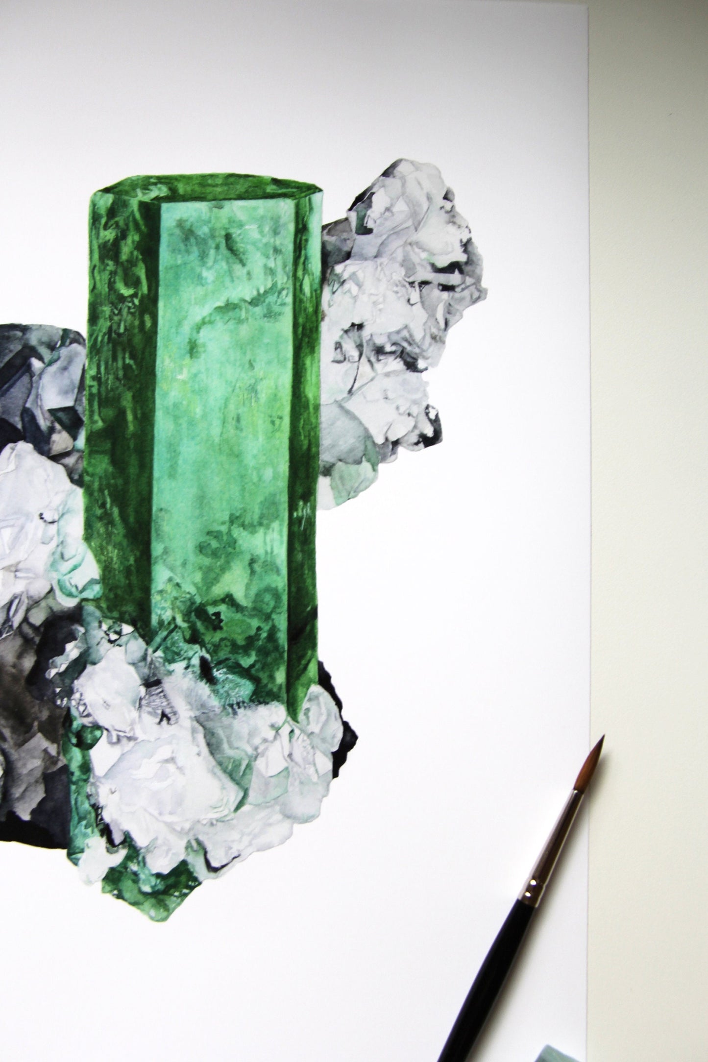 Emerald Crystal Art Print- Watercolor Crystal Wall Art, Boho Wall Art, Gemstone Painting, Mineral Art, Muzo Emerald Mineral Specimen