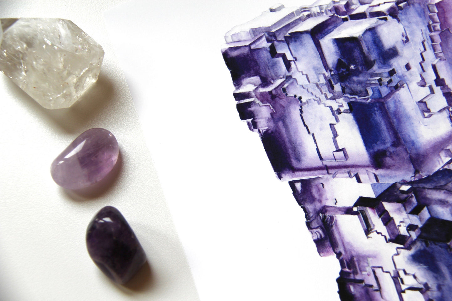 Mineral Art- Watercolor Fluorite Crystal Art Print- Giclée Watercolor Crystal Print, Fluorite Specimen Painting, Crystal Art, Boho Art