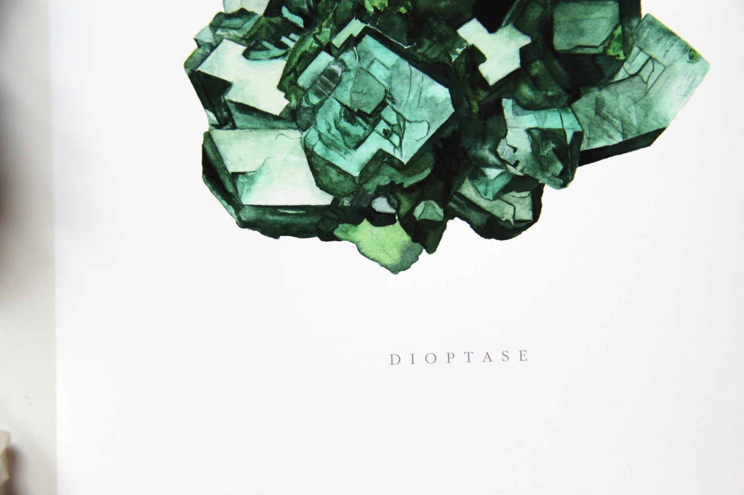 Crystal Print- Watercolor Dioptase Giclee Print- Watercolor Crystal Art, Crystal Painting, Mineral Art