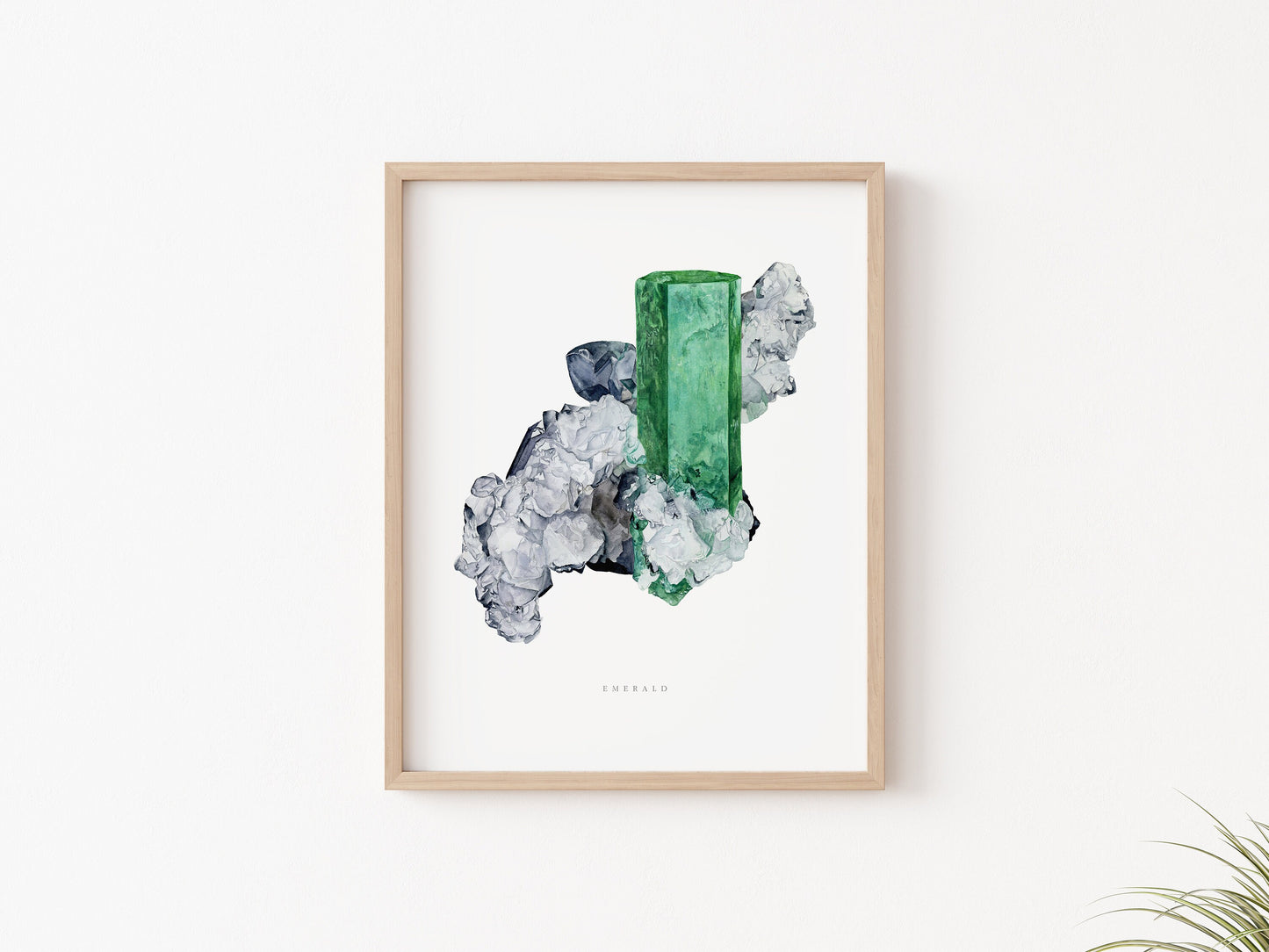 Emerald Crystal Art Print- Watercolor Crystal Wall Art, Boho Wall Art, Gemstone Painting, Mineral Art, Muzo Emerald Mineral Specimen