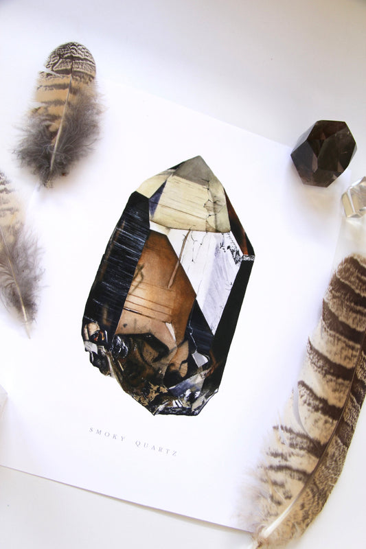 Crystal Print- Smoky Quartz Crystal Art Print, Watercolor Crystal Wall Art, Boho Wall Art, Gemstone Painting, Mineral Art, Mineral Specimen